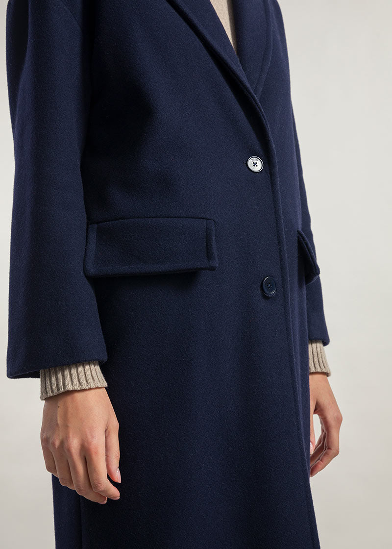 Blu Marina | Cappotto lungo donna lana rigenerata