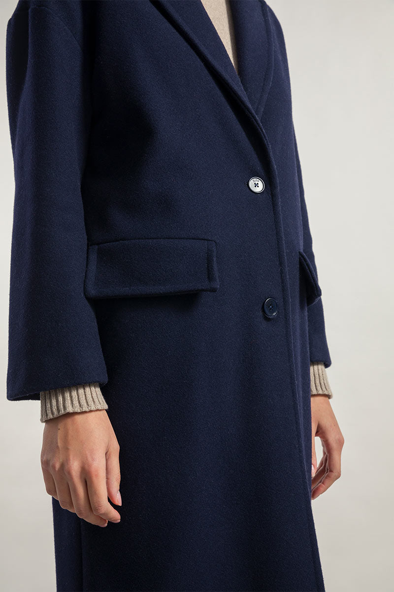 Blu Marina | Cappotto lungo donna lana rigenerata