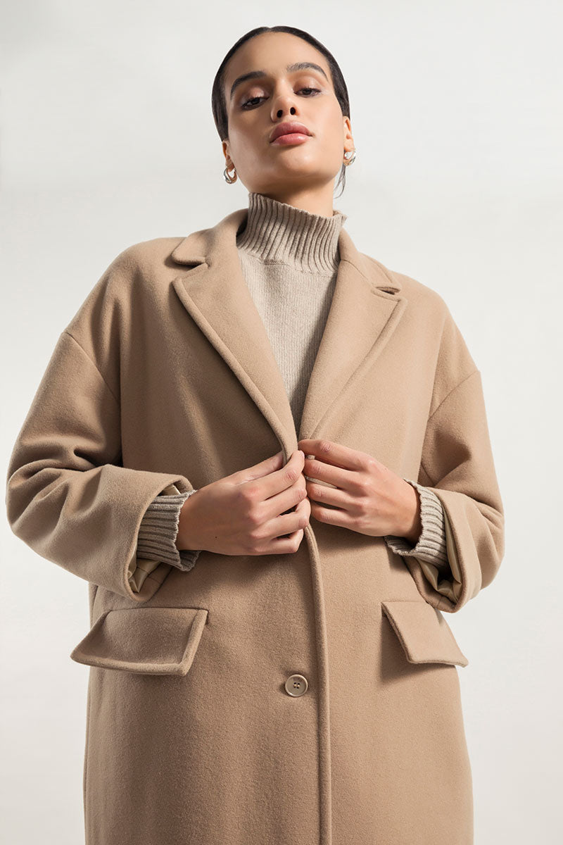 Cappotto donna lana invernale lungo capotto giacca beige taglie