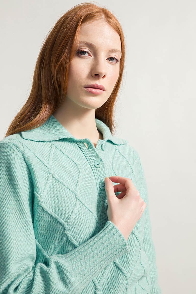 Maglione Polo Donna 100% Lana Sara Verde - Moda Sostenibile Rifò