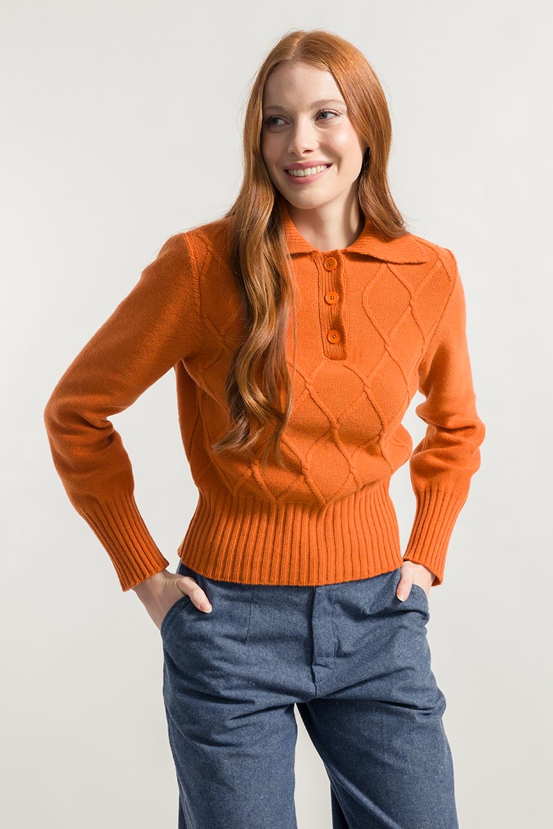 Maglione Polo Donna 100% Lana Sara Arancio - Moda Sostenibile Rifò