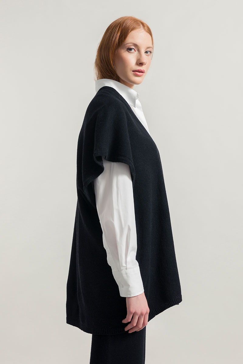 Cardigan Aperto Cashmere Rigenerato Donna Edi Nero - Moda Etica Rifò
