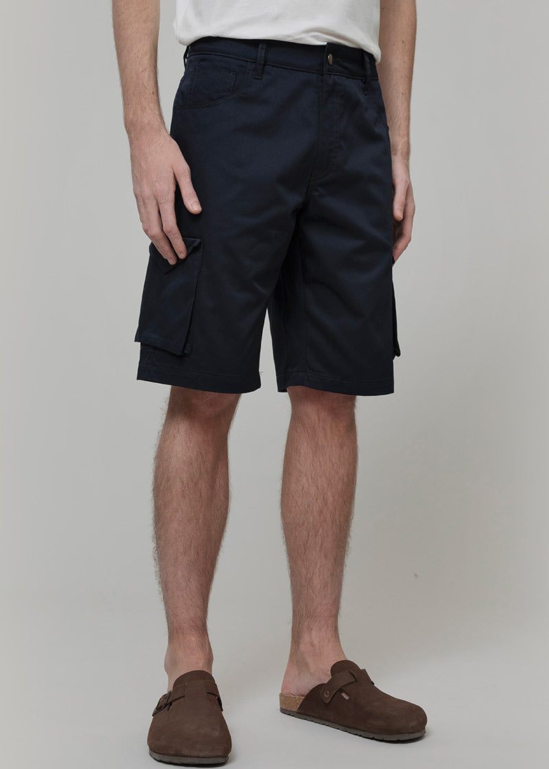 Pantaloni Bermuda Uomo Cargo Cotone Blu Franco - Rifò Lab Moda circolare made in Italy