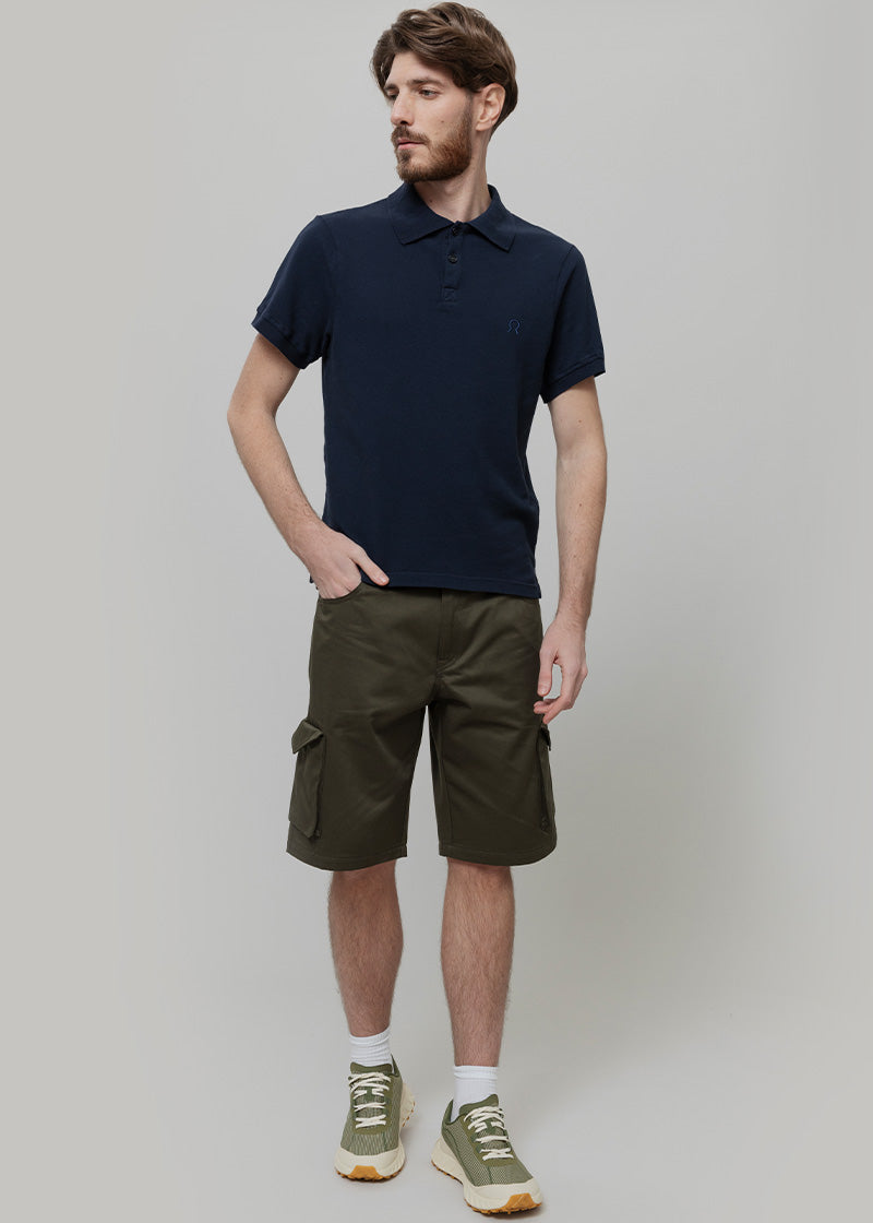 Pantaloni Bermuda Uomo Cargo Cotone Blu Verde Militare - Rifò Lab Moda circolare made in Italy