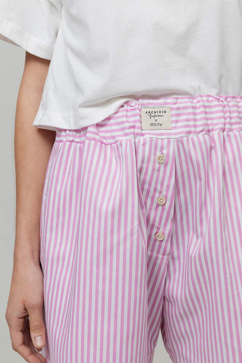 Pantaloncini Boxer Donna a Righe Rosa  Cotone Inghirami Allegra Gialli - Rifò Lab Moda circolare made in Italy
