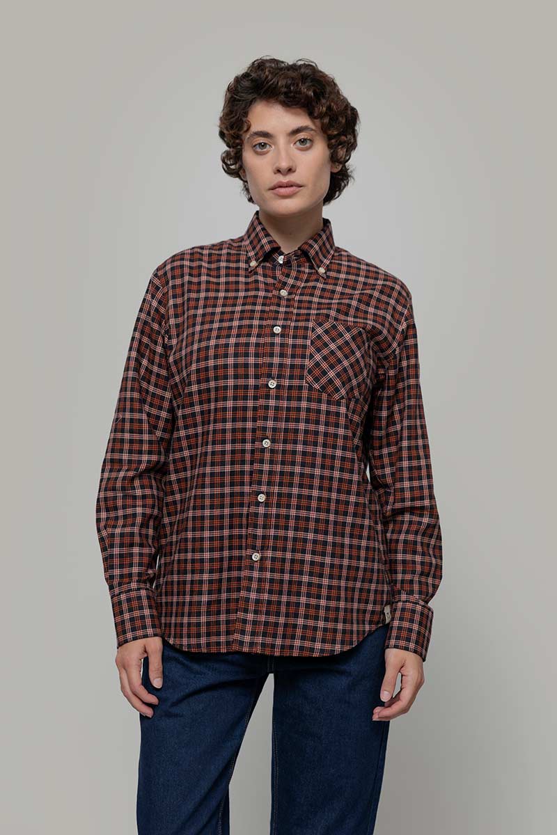 Camicia Misto Cotone Con Profili A Contrasto Azzurro Melanzana E Bianco Camicia Misto Cotone Con Profili A Contrasto Azzurro Melanzana E Bianco