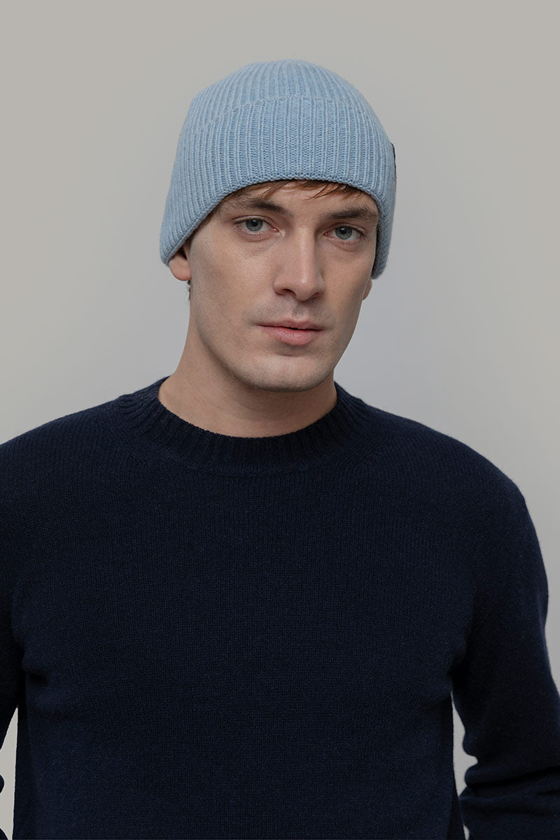 Men Women Recycled Cashmere Beanie Light Blue - Rifò