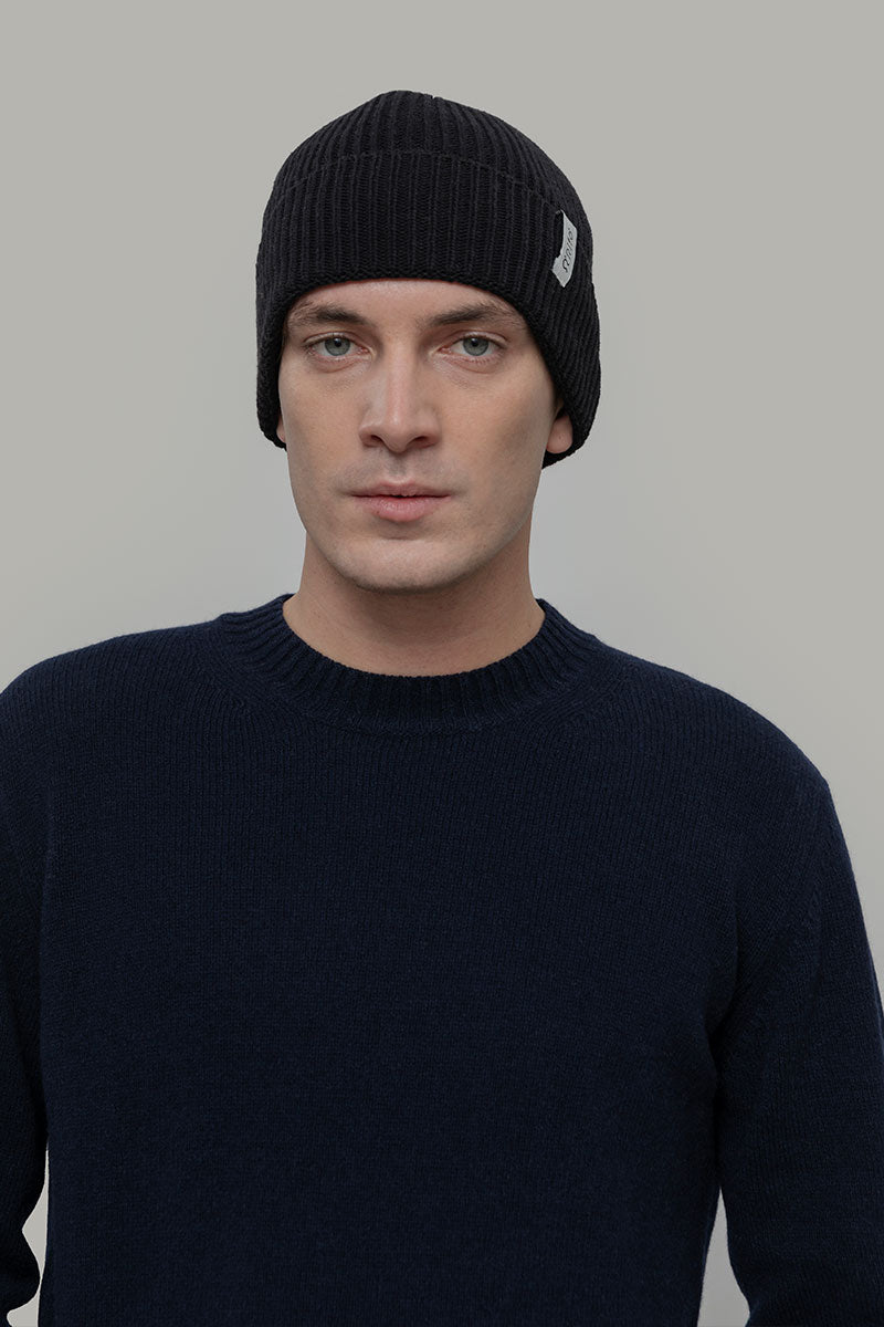 Men Women Recycled Cashmere Beanie Marcello Black - Rifò