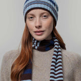 Cappello Cashmere Beanie Invernale a Righe Azzurro Mira - Rifò Lab Moda circolare made in Italy