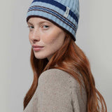Cappello Cashmere Beanie Invernale a Righe Azzurro Mira - Rifò Lab Moda circolare made in Italy