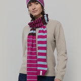 Cappello Cashmere Beanie Invernale a Righe Fucsia Mira - Rifò Lab Moda circolare made in Italy