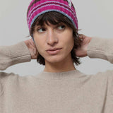 Cappello Cashmere Beanie Invernale a Righe Fucsia Mira - Rifò Lab Moda circolare made in Italy