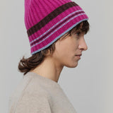 Cappello Cashmere Beanie Invernale a Righe Fucsia Mira - Rifò Lab Moda circolare made in Italy