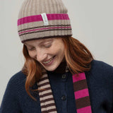 Cappello Cashmere Beanie Invernale a Righe Beige Mira - Rifò Lab Moda circolare made in Italy