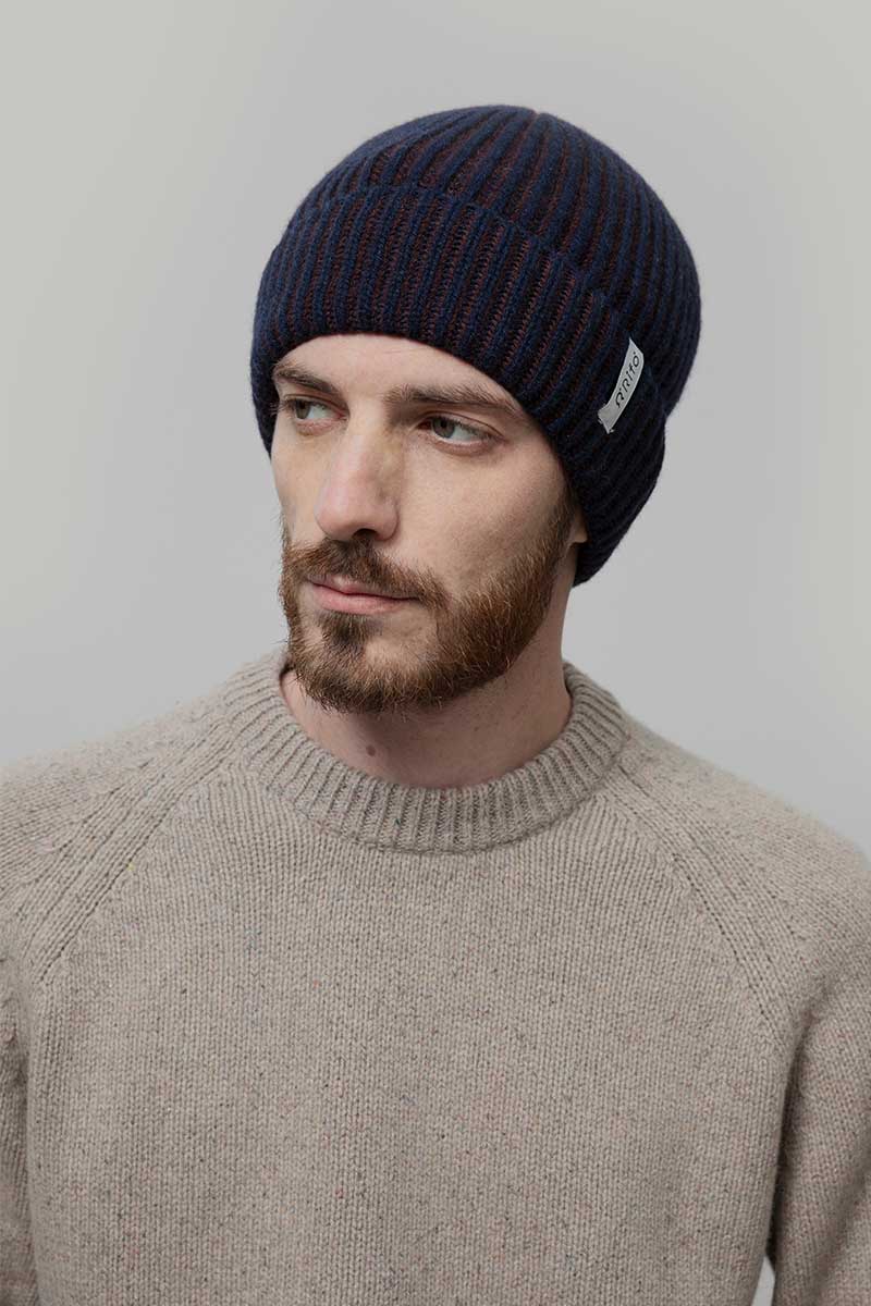 Beanie Cappello Uomo e Donna Cashmere Blu Teo - Rifò Lab Moda circolare made in Italy
