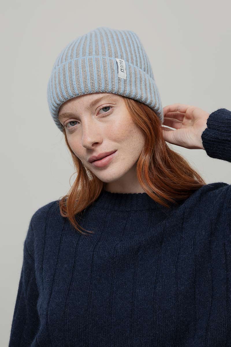 Beanie Cappello Uomo e Donna Cashmere Verde Azzurro Teo - Rifò Lab Moda circolare made in Italy