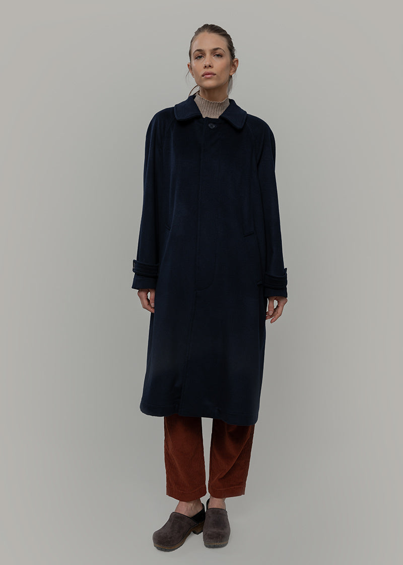 Cappotto Lungo Donna Lana Rigenerata Helga Blu - Rifò Lab Moda circolare made in Italy 