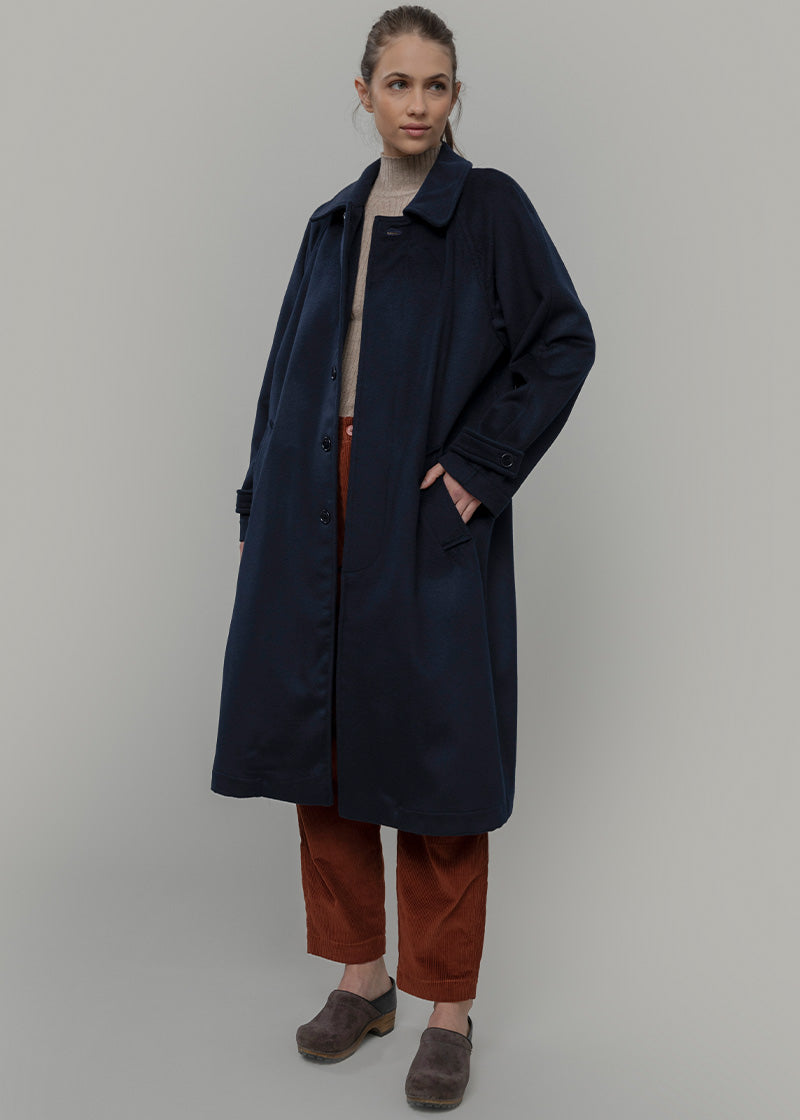 Cappotto Lungo Donna Lana Rigenerata Helga Blu - Rifò Lab Moda circolare made in Italy 