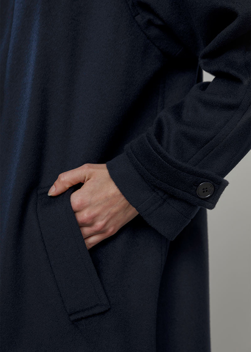 Cappotto Lungo Donna Lana Rigenerata Helga Blu - Rifò Lab Moda circolare made in Italy 