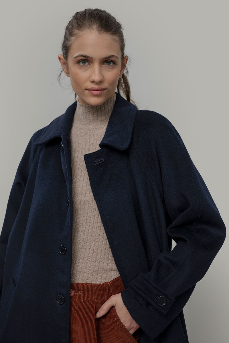 Cappotto Lungo Donna Lana Rigenerata Helga Blu - Rifò Lab Moda circolare made in Italy 