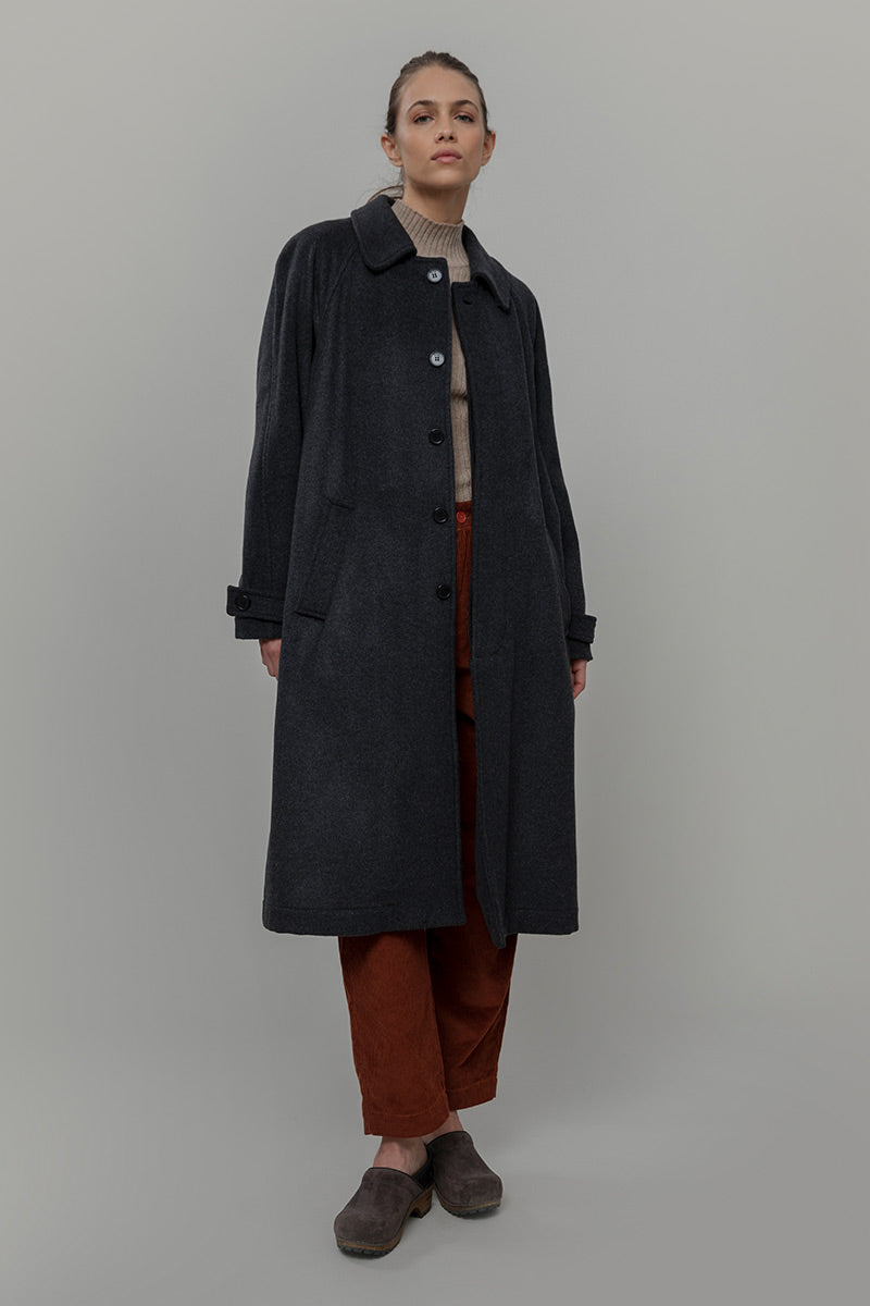 Women Long Winter Coat 100% Wool Helga Dark Grey - Rifò