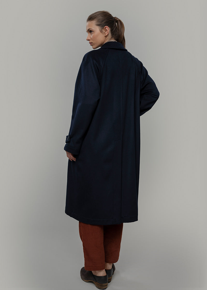 Cappotto Lungo Donna Lana Rigenerata Helga Blu - Rifò Lab Moda circolare made in Italy 