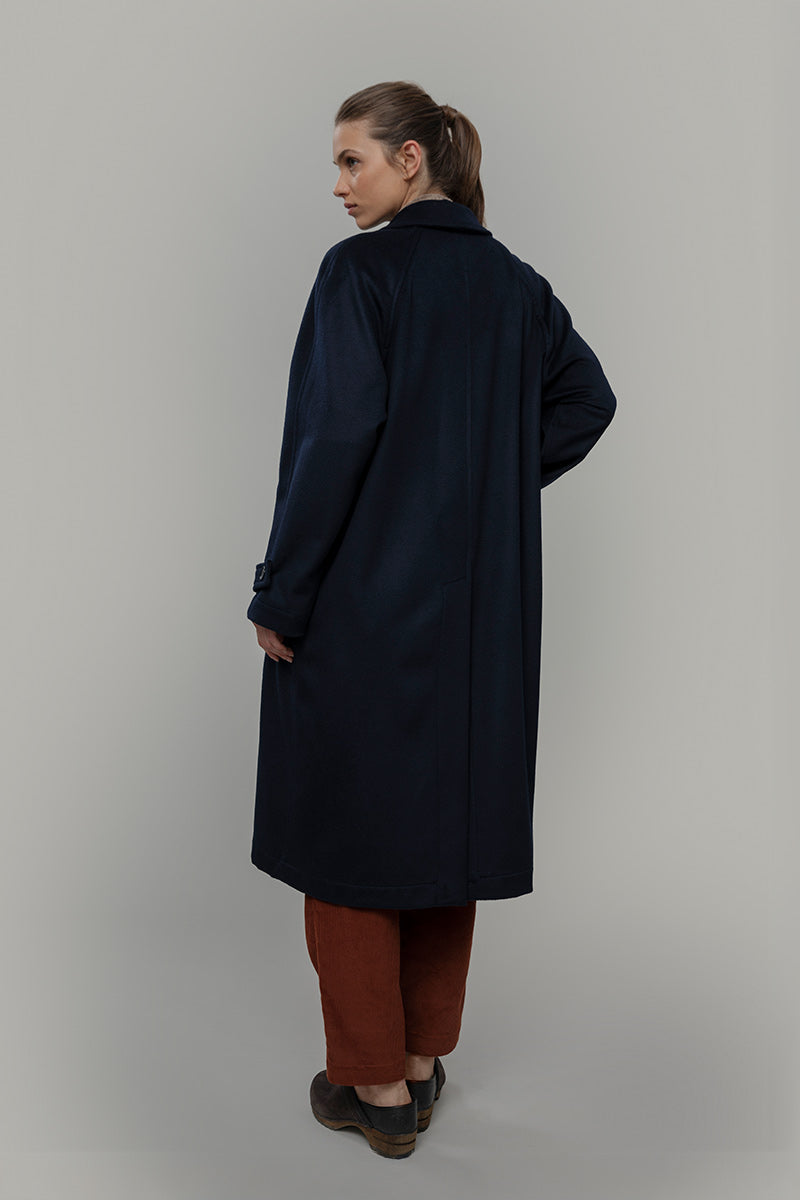 Cappotto Lungo Donna Lana Rigenerata Helga Blu - Rifò Lab Moda circolare made in Italy 