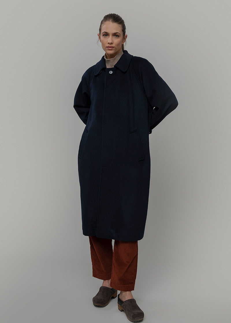 Cappotto Lungo Donna Lana Rigenerata Helga Blu - Rifò Lab Moda circolare made in Italy 