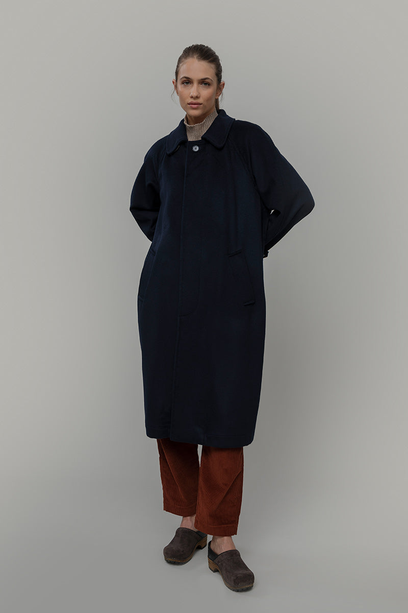 Cappotto Lungo Donna Lana Rigenerata Helga Blu - Rifò Lab Moda circolare made in Italy 