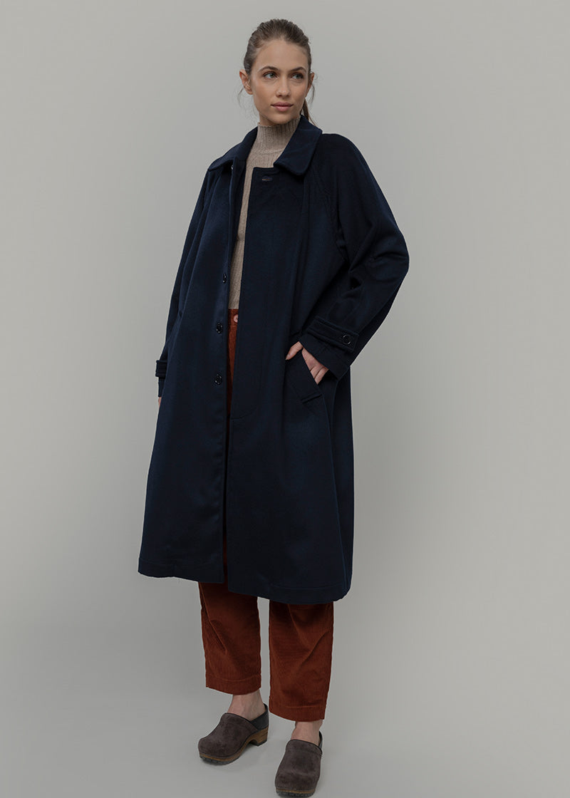 Cappotto Lungo Donna Lana Rigenerata Helga Blu - Rifò Lab Moda circolare made in Italy 