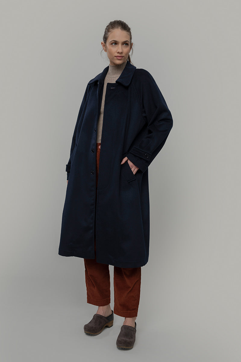 Cappotto Lungo Donna Lana Rigenerata Helga Blu - Rifò Lab Moda circolare made in Italy 