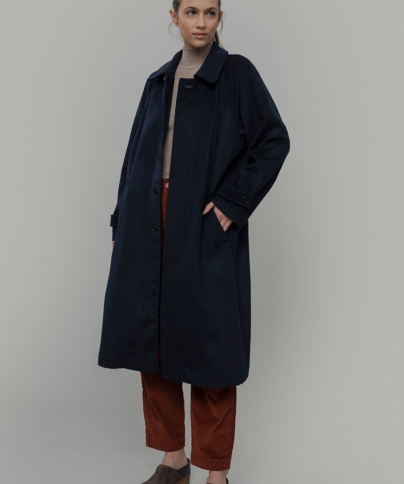 Cappotto Lungo Donna Lana Rigenerata Helga Blu - Rifò Lab Moda circolare made in Italy 