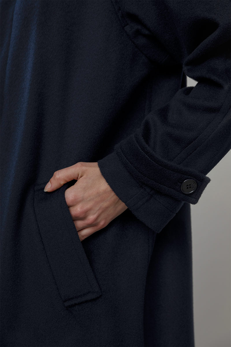 Cappotto Lungo Donna Lana Rigenerata Helga Blu - Rifò Lab Moda circolare made in Italy 