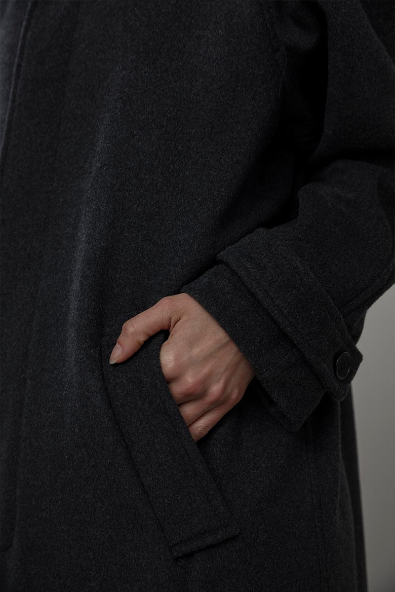 Cappotto Lungo Donna Lana Rigenerata Helga Grigio Scuro - Rifò Lab Moda circolare made in Italy 