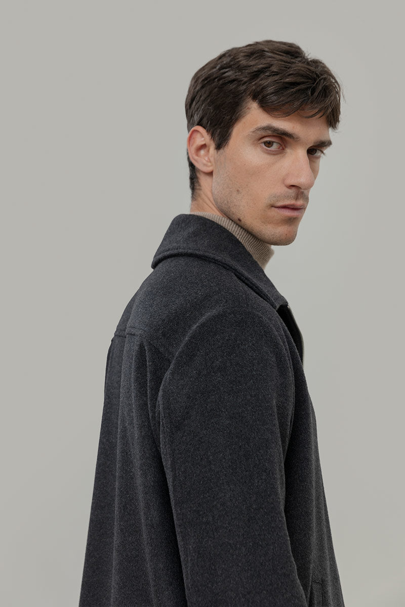 Cappotto Lungo Uomo Grigio Scuro Lana Rigenerata Erik - Rifò Lab Moda circolare made in Italy 