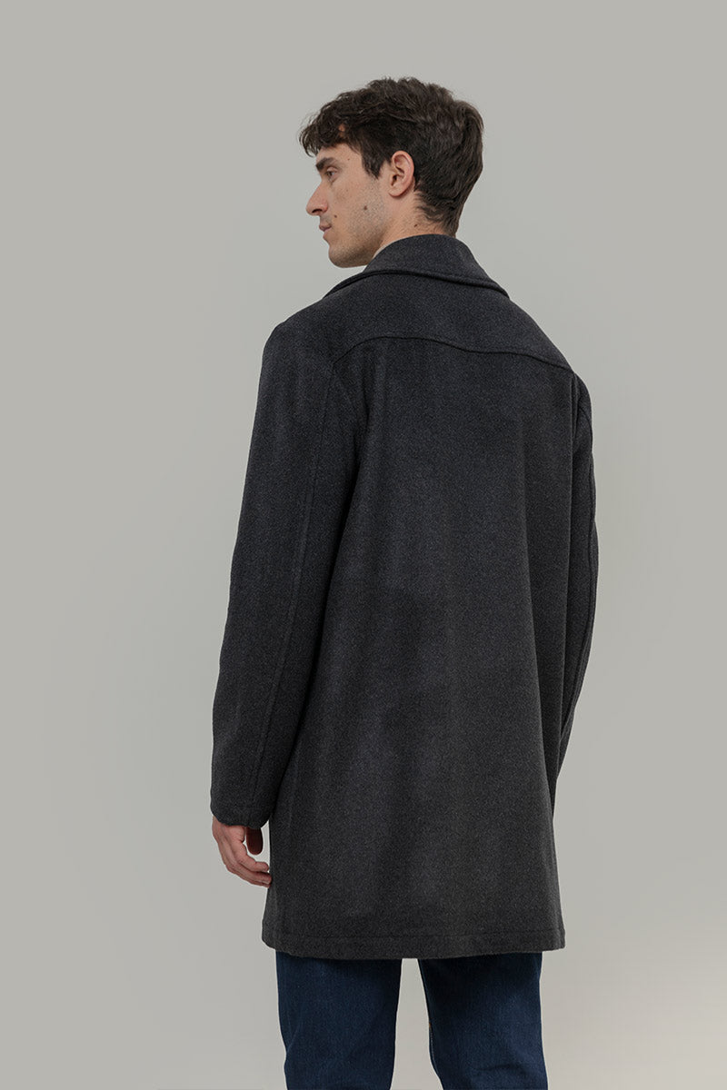Cappotto Lungo Uomo Grigio Scuro Lana Rigenerata Erik - Rifò Lab Moda circolare made in Italy 