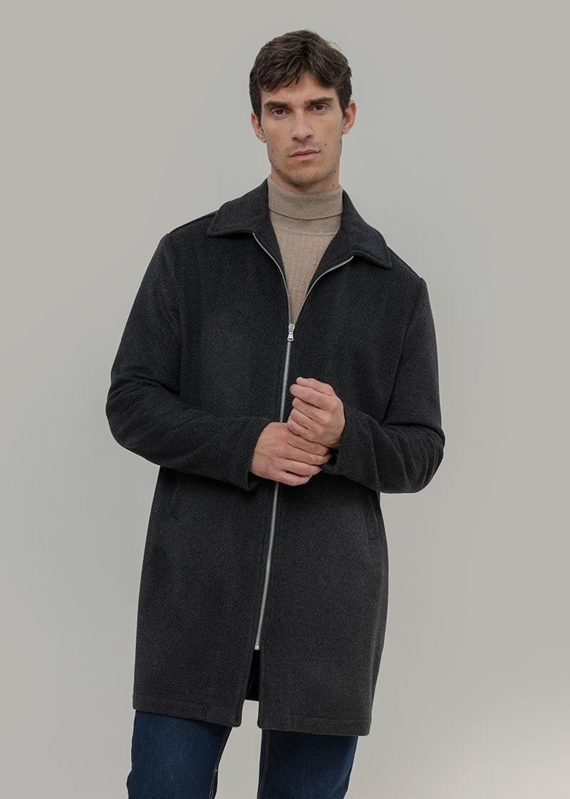Cappotto Lungo Uomo Grigio Scuro Lana Rigenerata Erik - Rifò Lab Moda circolare made in Italy 