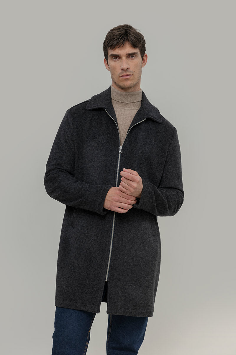Cappotto Lungo Uomo Grigio Scuro Lana Rigenerata Erik - Rifò Lab Moda circolare made in Italy 
