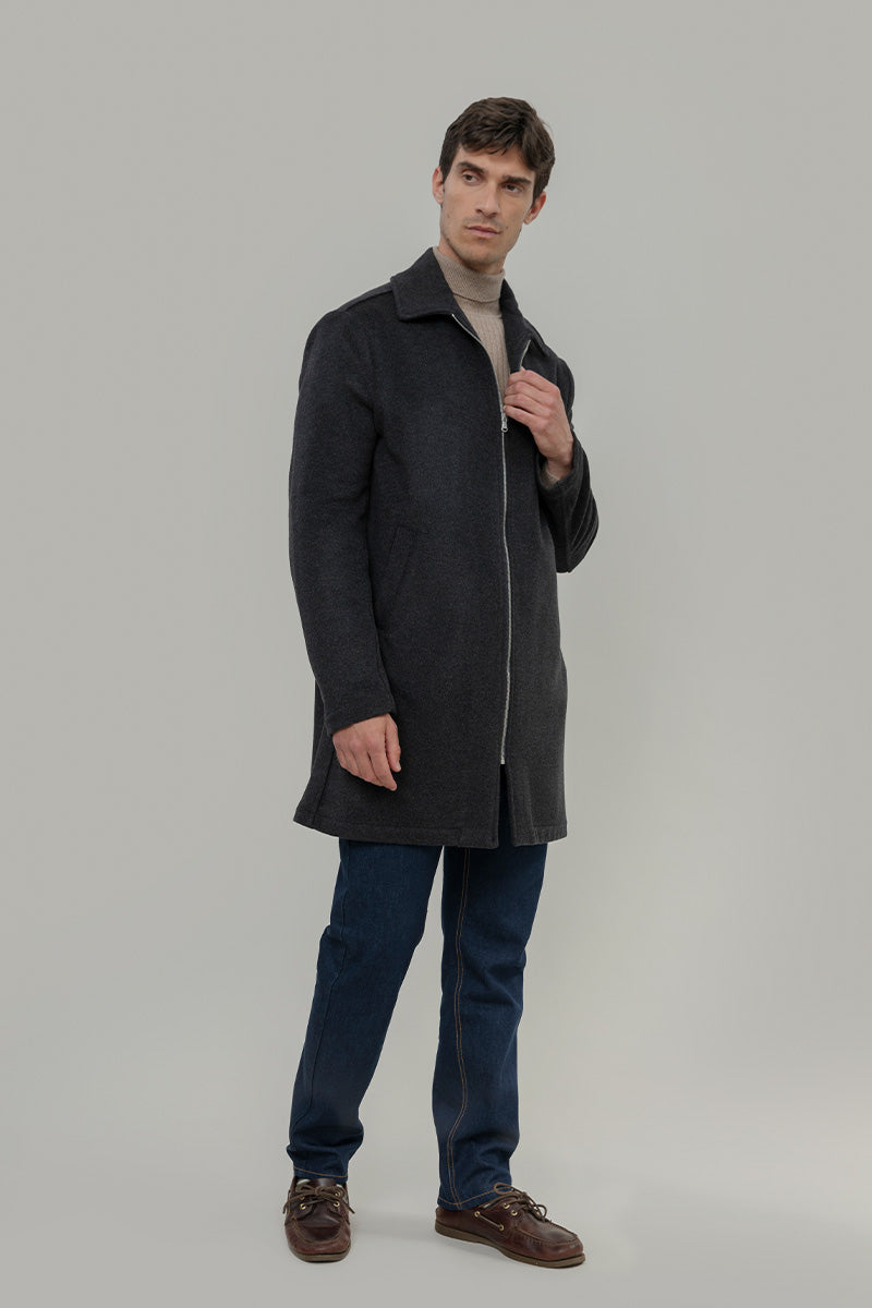 Cappotto Lungo Uomo Grigio Scuro Lana Rigenerata Erik - Rifò Lab Moda circolare made in Italy 