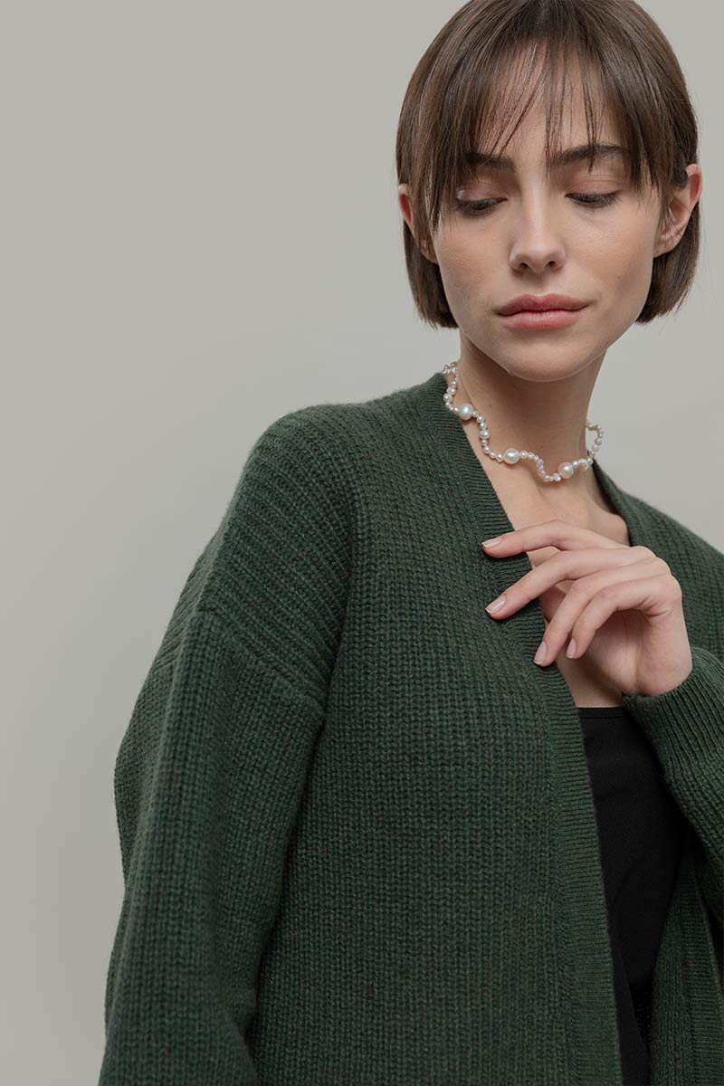 Verde Foresta | Cardigan corto cashmere rigenerato