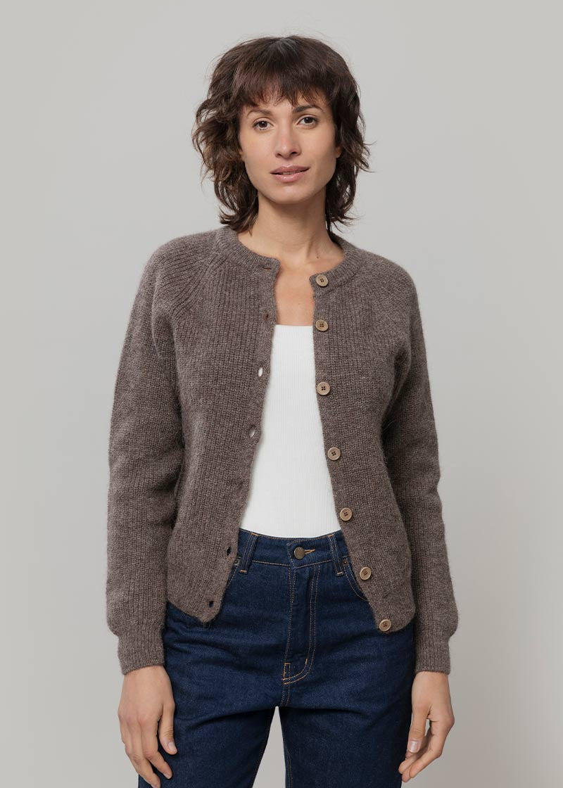 Cardigan Donna Lana Alpaca Riciclata Marrone Vittoria - Rifò Lab Moda circolare made in Italy