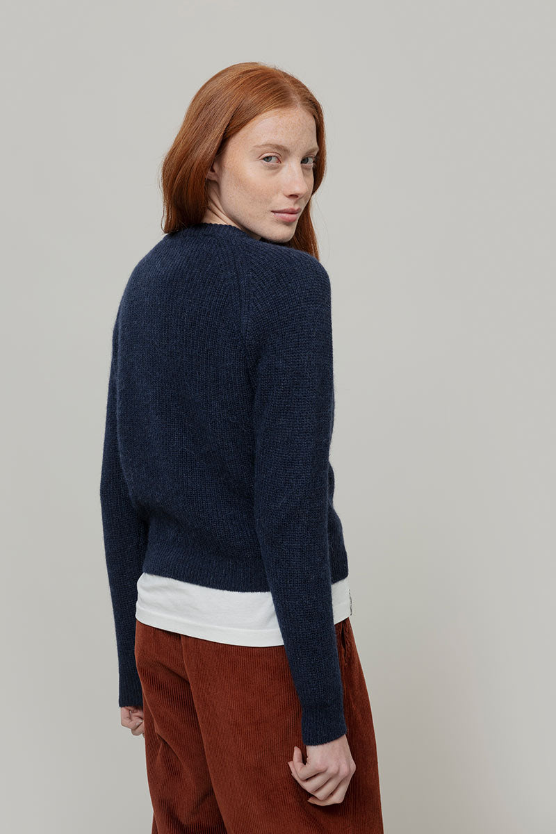 Cardigan Donna Lana Alpaca Riciclata Blu Vittoria - Rifò Lab Moda circolare made in Italy