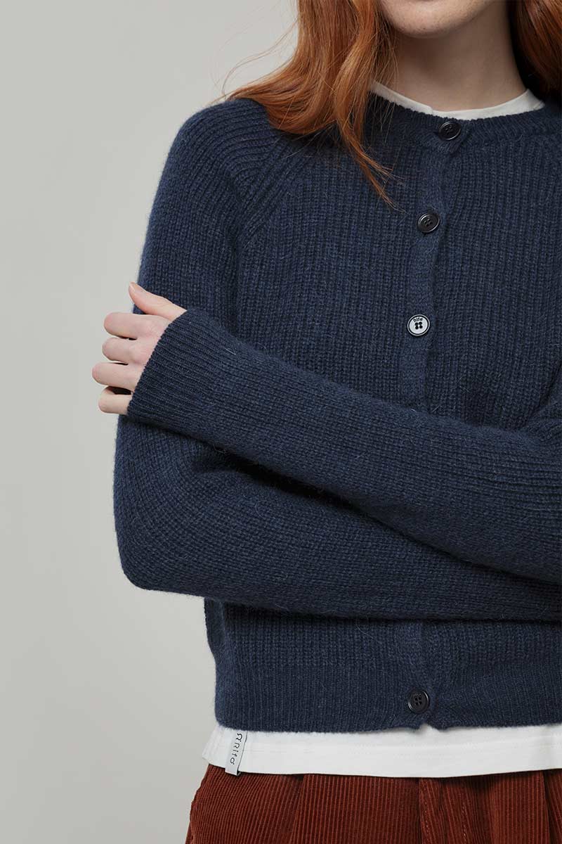 Cardigan Donna Lana Alpaca Riciclata Blu Vittoria - Rifò Lab Moda circolare made in Italy