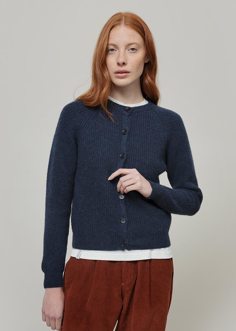 Cardigan Donna Lana Alpaca Riciclata Blu Vittoria - Rifò Lab Moda circolare made in Italy
