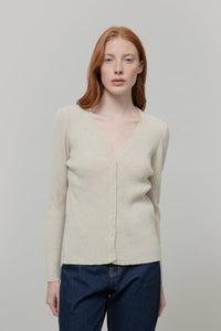 Cardigan con Bottoni Donna Lana Extrafine Sonia  - Rifò Lab Moda circolare made in Italy
Beige Papiro