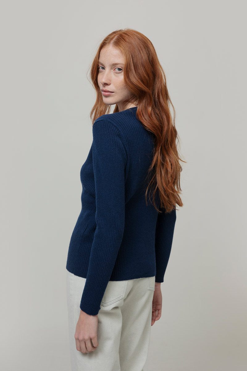 Cardigan con Bottoni Donna Lana Extrafine Sonia  - Rifò Lab Moda circolare made in Italy
Blu Abisso