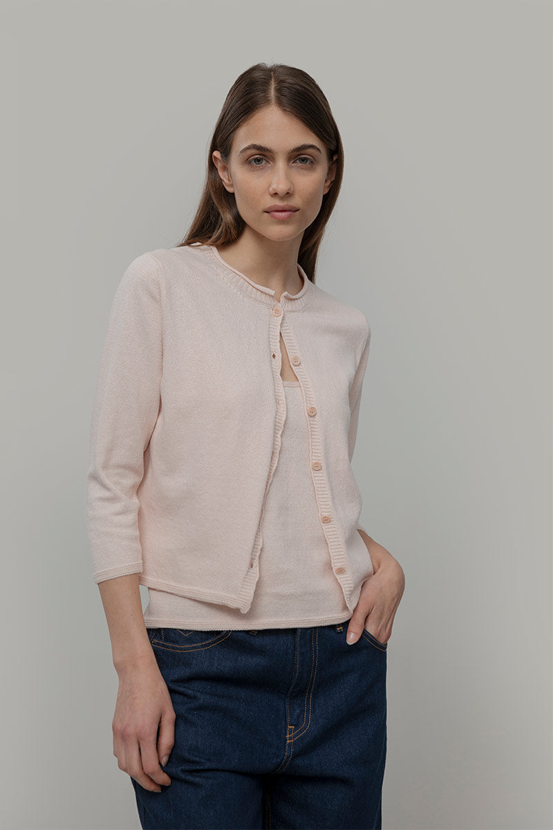 Cardigan Donna Manica Media Cotone Rigenerato Leda