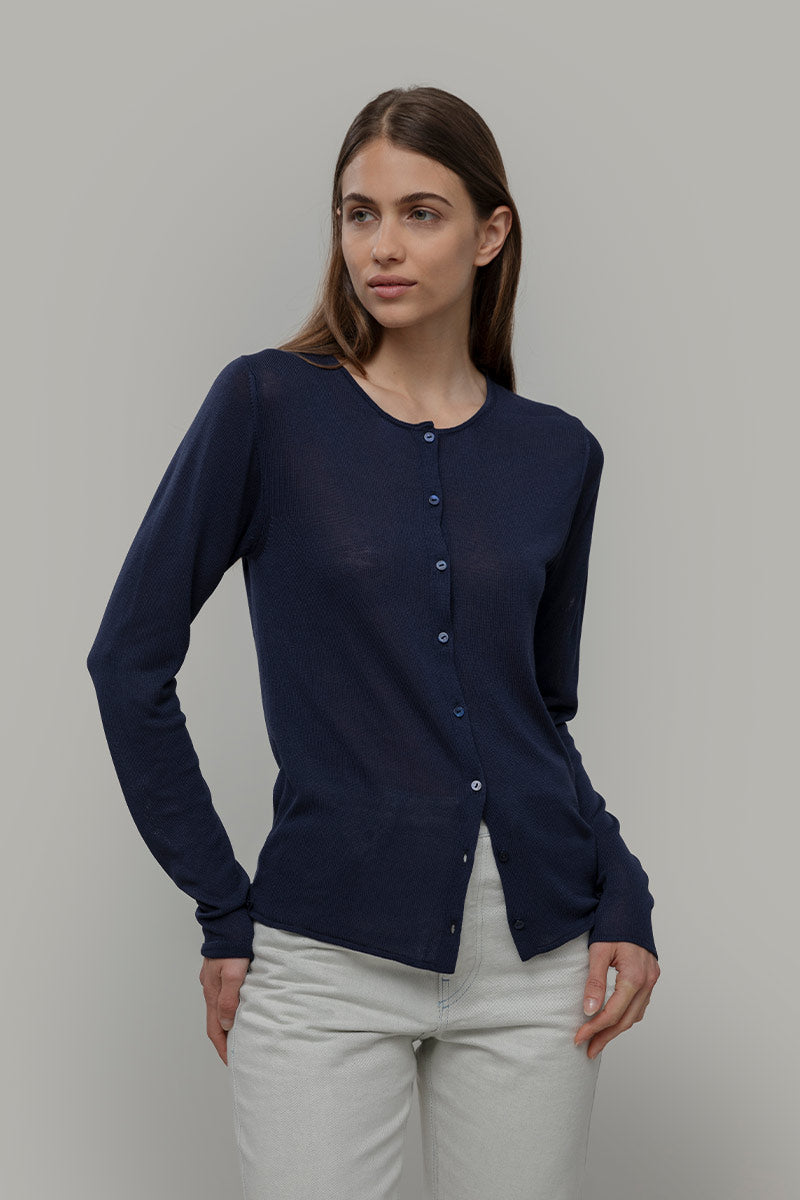 Women 100% Viscose Cardigan Dark Blue - Rifò