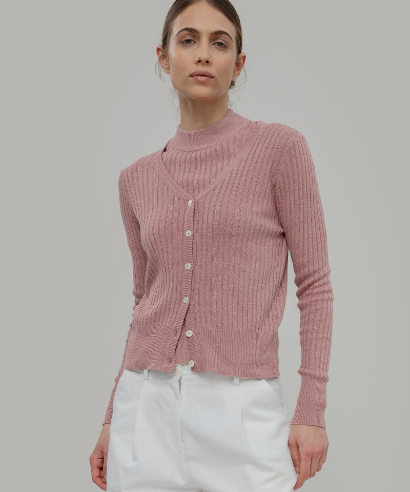 Cardigan Donna con Bottoni Seta Realma e Maglia Donna Seta Rigenerata Renza