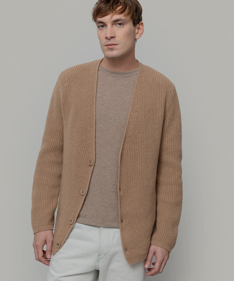 Cardigan Unisex Lana Rigenerata Cleto Beige - Rifò Lab Moda circolare made in Italy